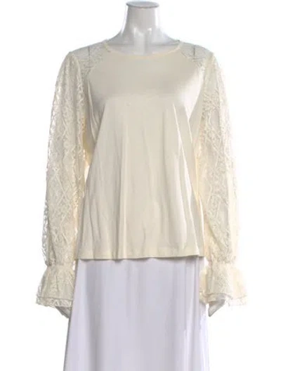 Pre-owned Me+em Lace Pattern Crew Neck Top In Neutral