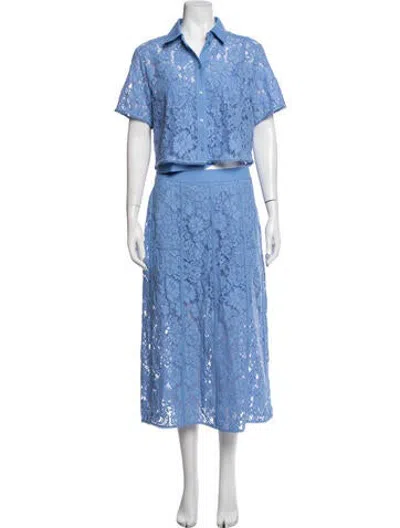 Pre-owned Me+em Lace Pattern Embroidered Accent Skirt Set In Blue