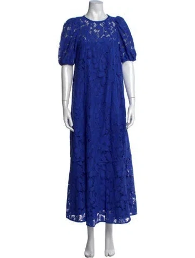Pre-owned Me+em Lace Pattern Long Dress In Blue