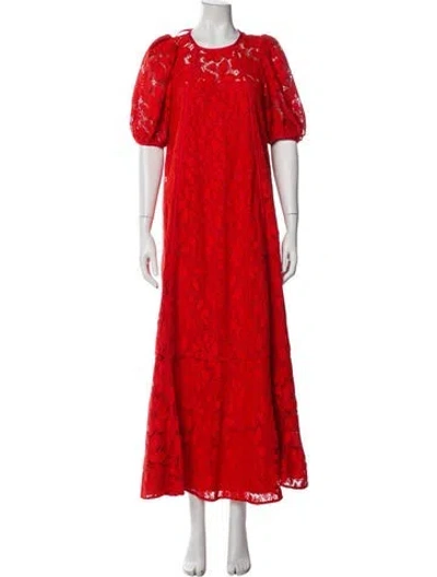 Pre-owned Me+em Lace Pattern Long Dress In Red