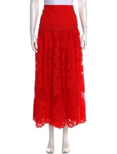 Pre-owned Me+em Lace Pattern Long Skirt In Red