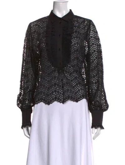 Pre-owned Me+em Lace Pattern Long Sleeve Blouse In Black