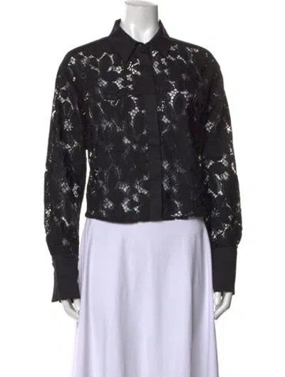 Pre-owned Me+em Lace Pattern Long Sleeve Blouse In Black