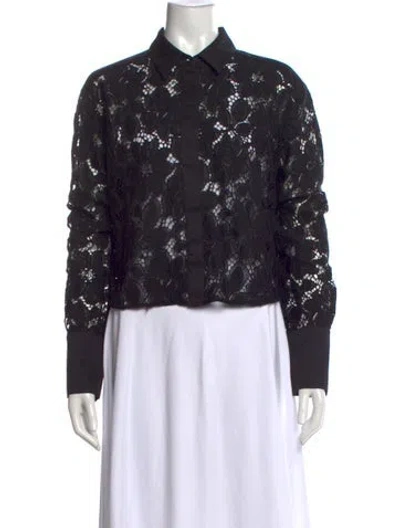 Pre-owned Me+em Lace Pattern Long Sleeve Blouse In Black