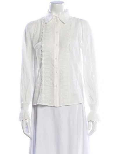 Pre-owned Me+em Lace Pattern Long Sleeve Blouse In White