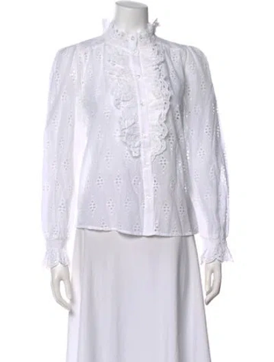 Pre-owned Me+em Lace Pattern Long Sleeve Blouse In White
