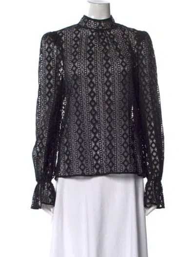 Pre-owned Me+em Lace Pattern Mock Neck Blouse In Black