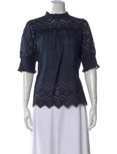 Pre-owned Me+em Lace Pattern Mock Neck Blouse In Black