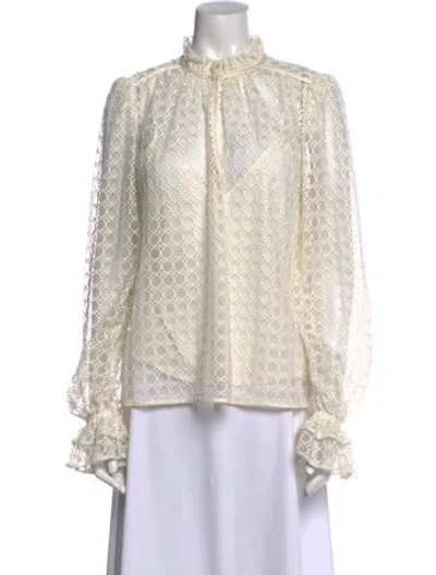 Pre-owned Me+em Lace Pattern Mock Neck Blouse In Neutral