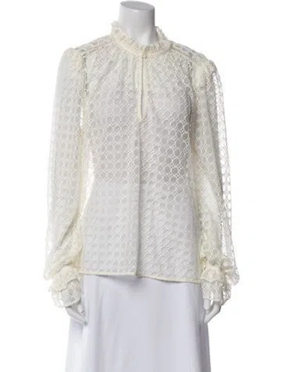 Pre-owned Me+em Lace Pattern Mock Neck Blouse In Neutral