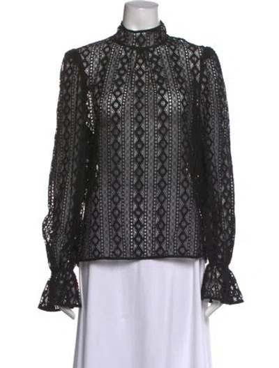 Pre-owned Me+em Lace Pattern Mock Neck Blouse W/ Tags In Black