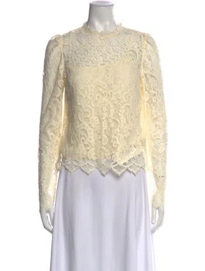 Pre-owned Me+em Lace Pattern Mock Neck Blouse W/ Tags In Neutrals