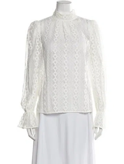 Pre-owned Me+em Lace Pattern Mock Neck Blouse In White