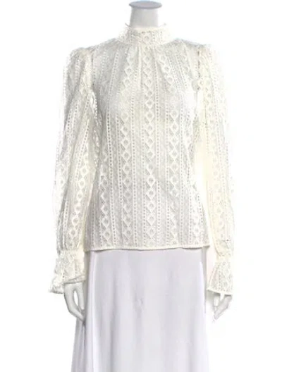 Pre-owned Me+em Lace Pattern Mock Neck Blouse In White