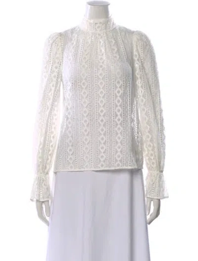 Pre-owned Me+em Lace Pattern Mock Neck Blouse In White