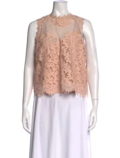 Pre-owned Me+em Lace Pattern Mock Neck Top In Pink