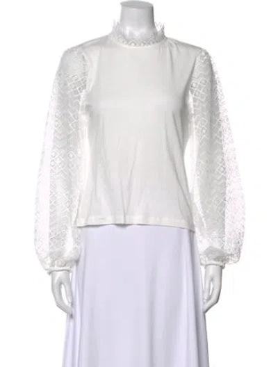 Pre-owned Me+em Lace Pattern Mock Neck Top In White