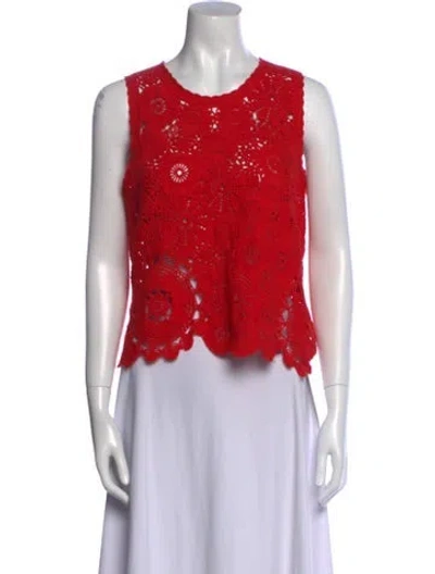 Pre-owned Me+em Lace Pattern Scoop Neck Crop Top In Red