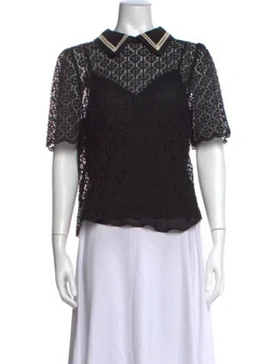 Pre-owned Me+em Lace Pattern Short Sleeve Top In Black