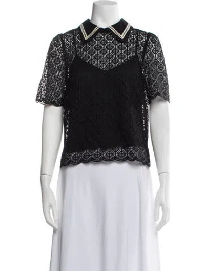 Pre-owned Me+em Lace Pattern Short Sleeve Top In Black