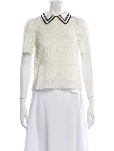 Pre-owned Me+em Lace Pattern Short Sleeve Top In White