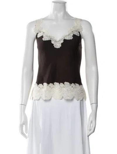Pre-owned Me+em Lace Pattern V-neck Top In White