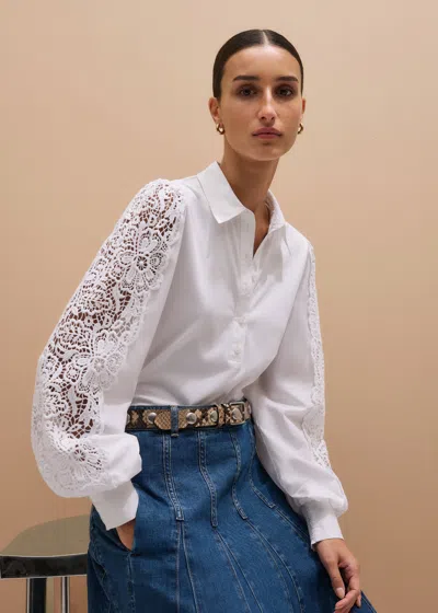 Me+em Lace + Poplin Layering Shirt Soft White