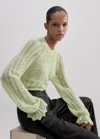 Me+em Lace Stitch Blouson Sleeve Sweater In Fresh Pistachio