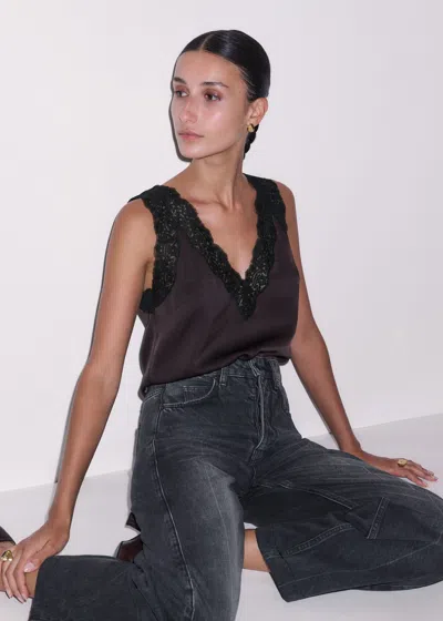 Me+em Lace Trim Evening Top Dark Chocolate-black