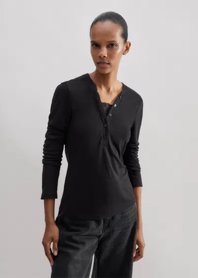 Me+em Lace Trim Long Sleeve Top In Black