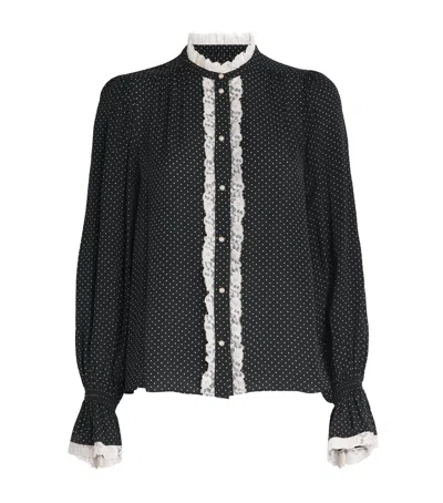 Me+em Lace-trim Polka Dot Blouse In Black
