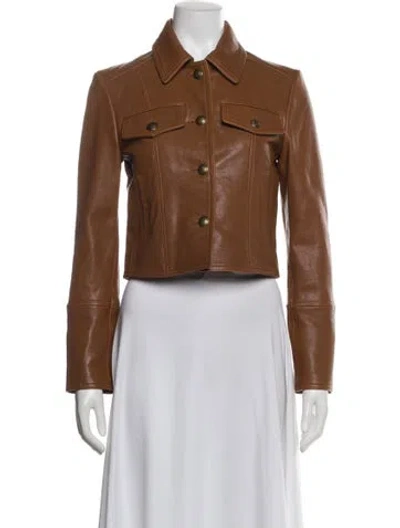 Pre-owned Me+em Lamb Leather Biker Jacket In Brown