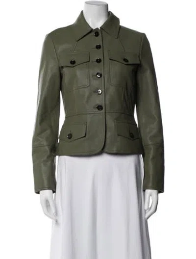Pre-owned Me+em Lamb Leather Jacket In Green