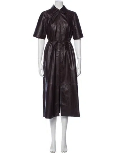 Pre-owned Me+em Lamb Leather Long Dress In Burgundy