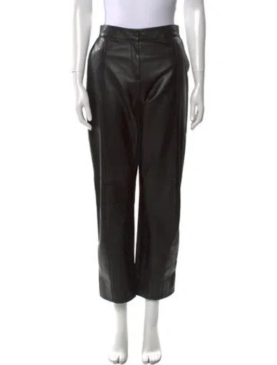 Pre-owned Me+em Lamb Leather Straight Leg Pants In Black