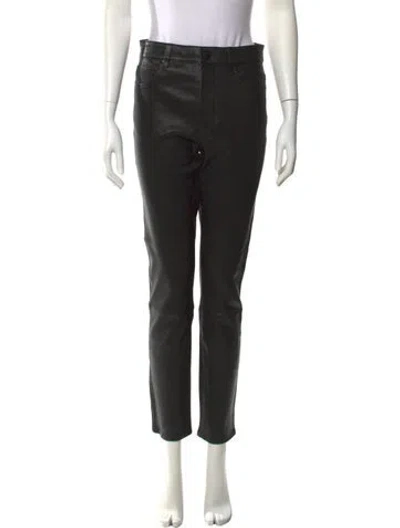 Pre-owned Me+em Lamb Leather Straight Leg Pants In Black