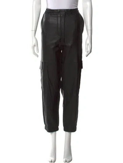 Pre-owned Me+em Lamb Leather Straight Leg Pants In Black