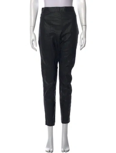Pre-owned Me+em Lamb Leather Straight Leg Pants In Black