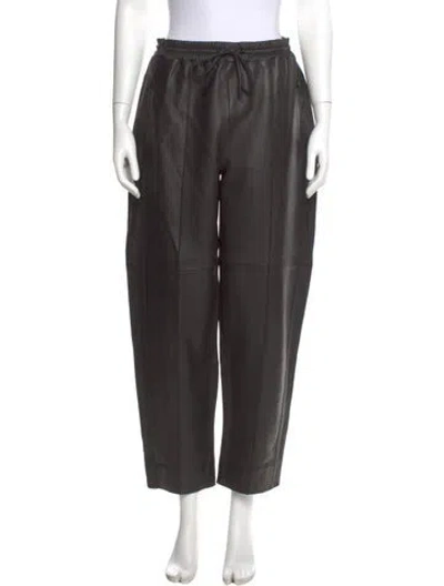 Pre-owned Me+em Lamb Leather Straight Leg Pants In Gray