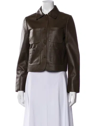 Pre-owned Me+em Lamb Leather Utility Jacket In Brown