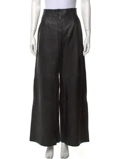 Pre-owned Me+em Lamb Leather Wide Leg Pants In Black
