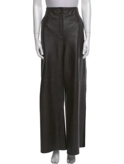 Pre-owned Me+em Lamb Leather Wide Leg Pants In Green
