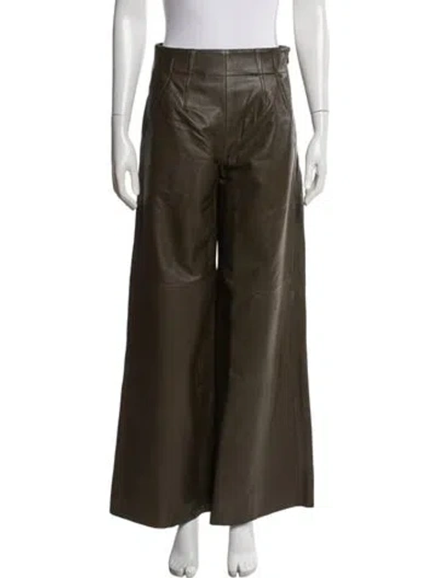 Pre-owned Me+em Lamb Leather Wide Leg Pants In Green
