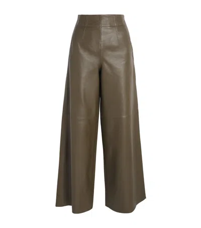 Me+em Lambskin Wide-leg Trousers In Green