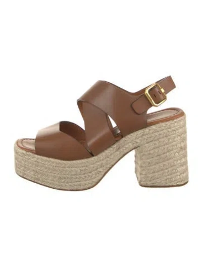 Pre-owned Me+em Leather Colorblock Pattern Sandals In Brown/neutrals