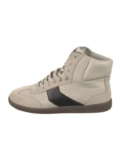 Pre-owned Me+em Leather Colorblock Pattern Sneakers In Neutral