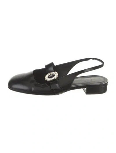 Pre-owned Me+em Leather Crystal Embellishments Slingback Flats In Black