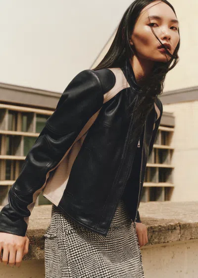 Me+em Leather Motocross Jacket In Black/stone