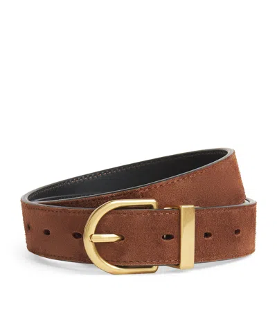 Me+em Leather Round-buckle Reversible Belt In Orange