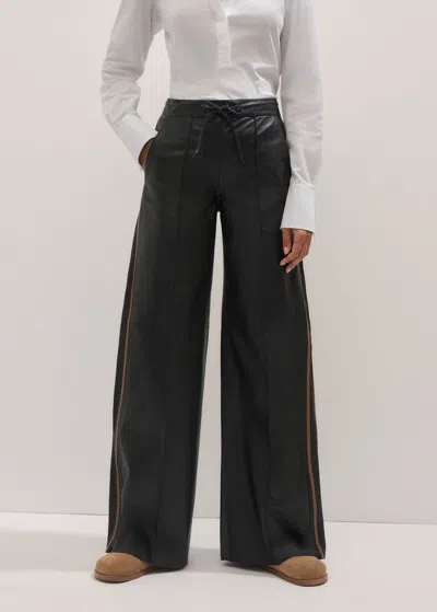 Me+em Leather Sporty Straight Track Pant In Black/toffee